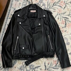 Philosophy Black Leather Jacket with Silver Accents